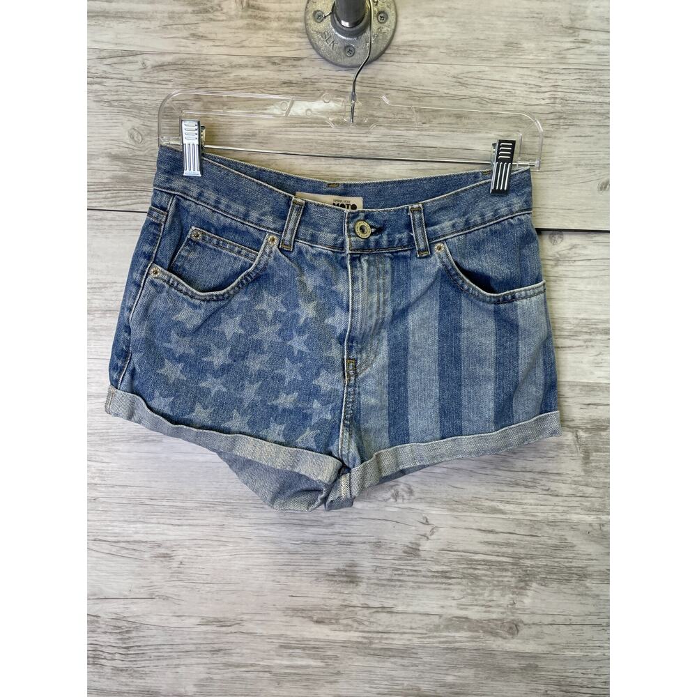 Topshop Moto Petite Denim Shorts Size 4 Blue Stars Stripes High Rise‎ Cut-Off